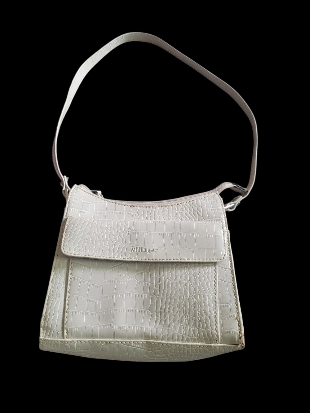 Villager Ivory Croc-Embossed Shoulder Bag with Top Strap